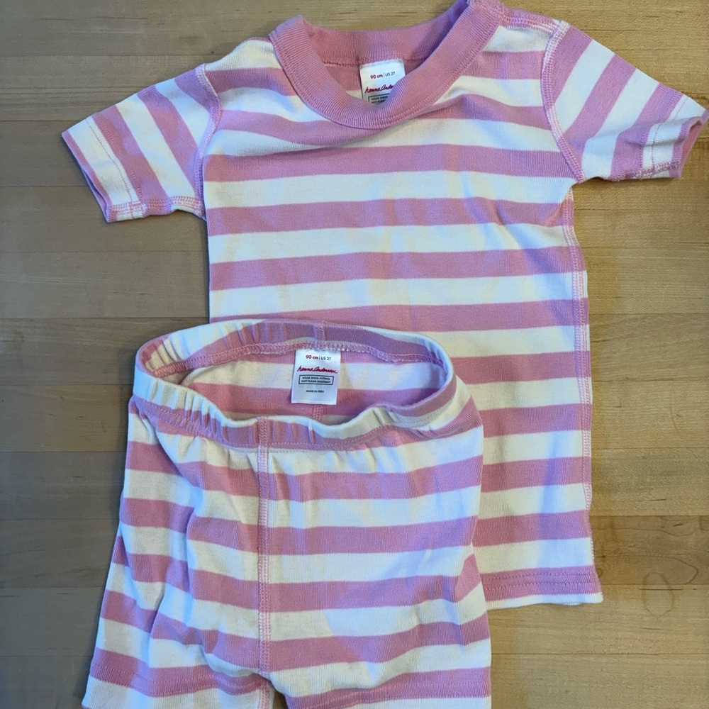 Hanna Andersson Pink & White Striped Short Sleeve Pajama Set 2T